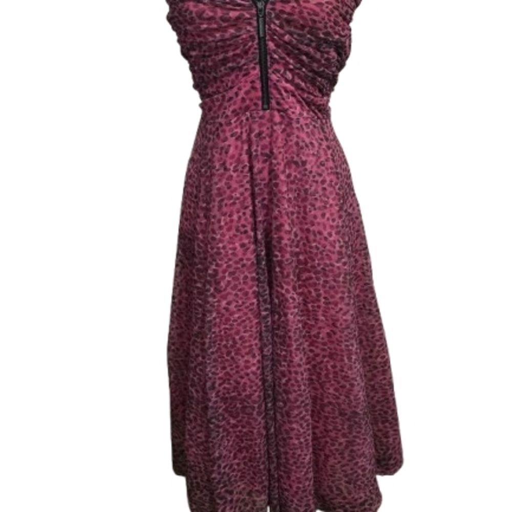 Pink Leopard Print Sleeveless Dress with Front Zip - Picture 6 of 8